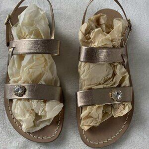 EUC Sandalo Caprese Rose Gold Leather Sandals with Large Crystal size 8